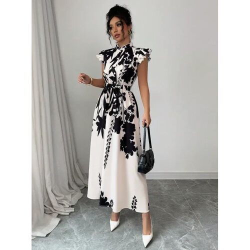 Women's elegant black and white dress, suitable for work, da