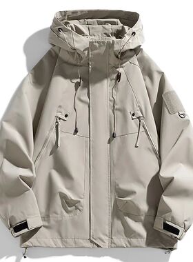 Windbreakers Men Hooded Jacket Zipper Coat Cargo Waterproof