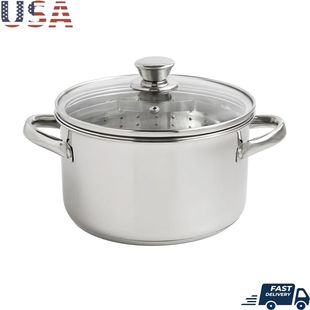 Stainless Steel Steamer Pot 4Qt with Glass Lid Induction Saf