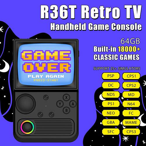 R36T Retro TV Handheld Game Console 3.5'' IPS Screen 22000+G