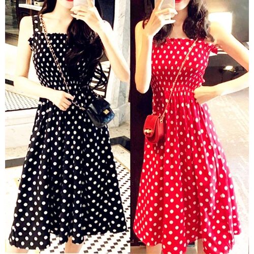 Summer Befree Beach Long Vintage Dots Casual Ruffles Elegant