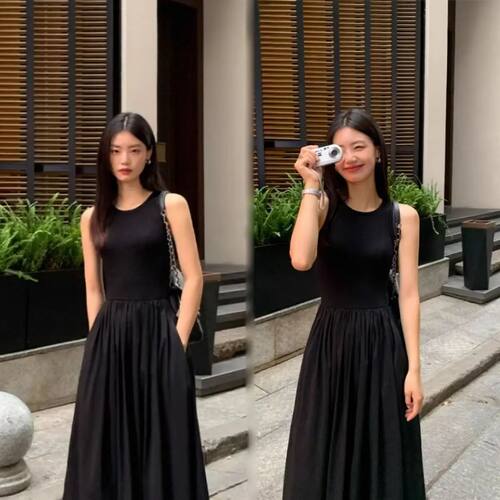 New Vintage Holiday Style Black Midi Dress Dresses for Women