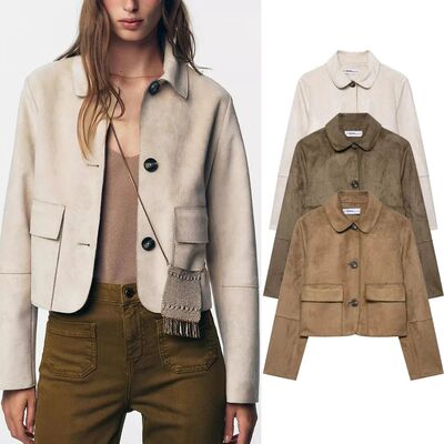 Female Elegant Lapel Single-breasted Pockets Decoration Soli