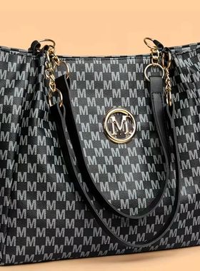 Vintage Geometric Tote Bag Synthetic Leather Letter 