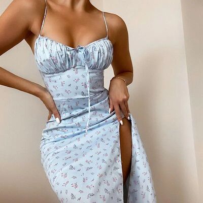 Women Elegant Floral Beach Vacation Bodycon Sreetwear Long D