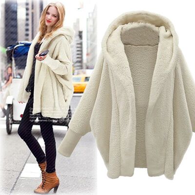 Women Fleece Hooded Solid Cardigan Jacket Fashion Warm Coat
