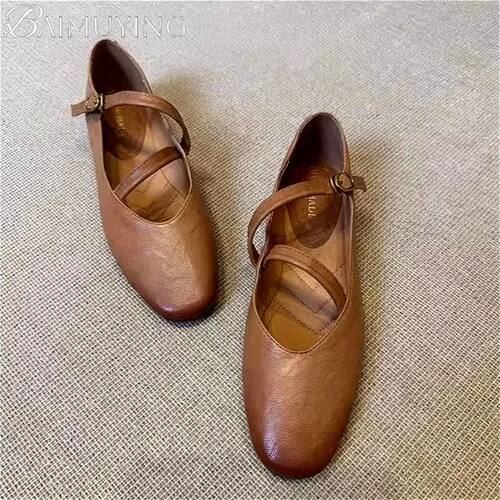Flats Mary Jane Shoes Women Retro Sole Leather Ballet 2025 S