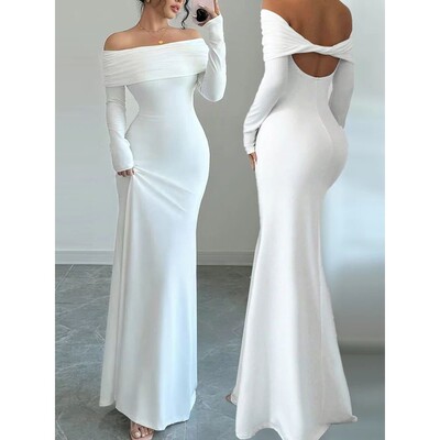 2025 Autumn/Winter Women's Bareback Sexy Single Shoulder Dre
