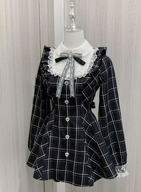 Harajuku Sweet Bow Black Plaid Dresses All-match Slim Fit Ka