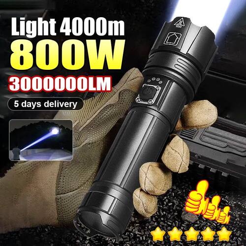 800W Most Powerful LED Flashlight Rechargeable Torch Lightin