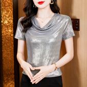 Shirt Fashion New Neck Summer Swinging Sleeve Bright Short