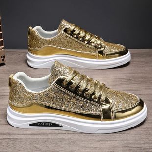 Luxury Leather Men's Shoes rendy Gold Silver Man Casual Shoe