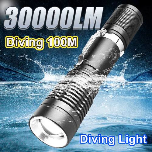 30000LM Professional Diving Flashlight IPX8 Waterproof Under