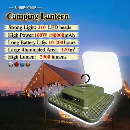 18000mAh 100W Rechargeable LED Camping Lantern Strong Light