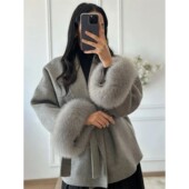 Short Fox Wool Women Coat Fur Lady Office Tossy Overcoat