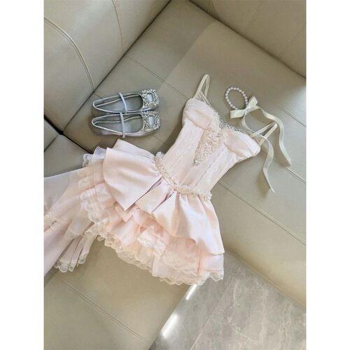 French Vintage Elegant Sweet Woman Dress Sexy Strapless Desi