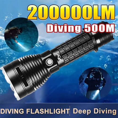 200000LM Powerful Diving Flashlight XHP199 Professional 800m