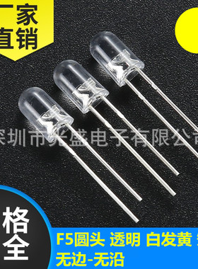 F5透明白色高亮绿色5MM暖白指示灯黄色无边Q5圆头红色LED蓝色无沿