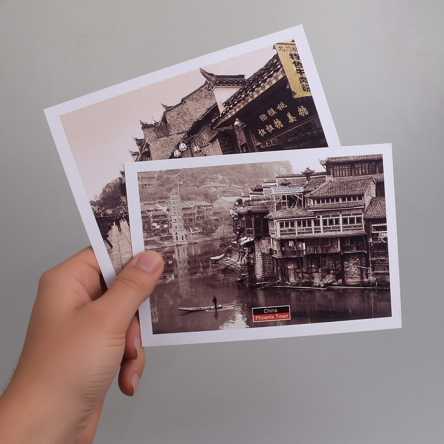 @复古怀旧明信片 2张 凤凰古镇 中国旅行纪念明信片