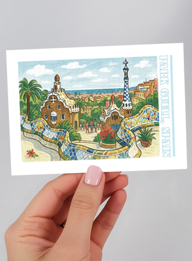 COLOR MASH原创插画西班牙古埃尔公园欧洲旅行纪念单面明信片贺卡