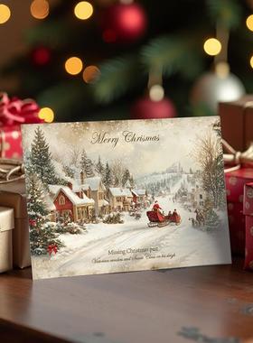 COLOR MASH原创插画 圣诞怀旧风 乡村雪橇之旅明信片 贺卡祝福卡