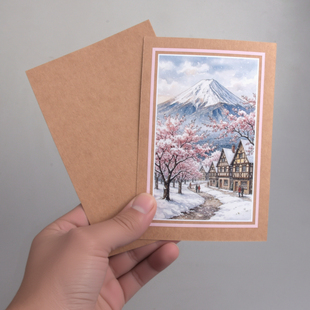 COLORMASH原创 日本富士山樱花 东瀛旅游纪念明信片 牛皮卡单面