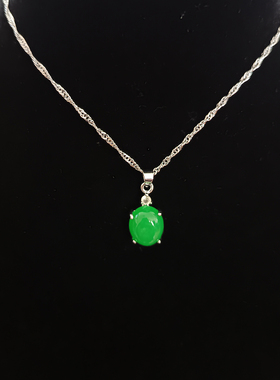 轻奢小众绿色玉吊坠银色水波链