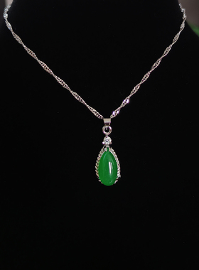 原创设计清新绿玉石吊坠项链女