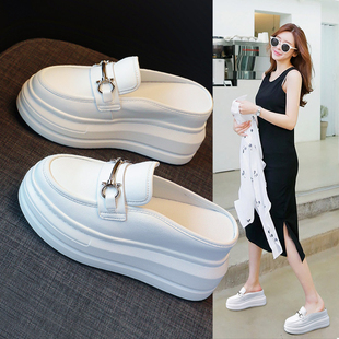 百搭懒人拖内增高无后跟松糕鞋 厚底包头半拖鞋 女夏外穿2025年新款