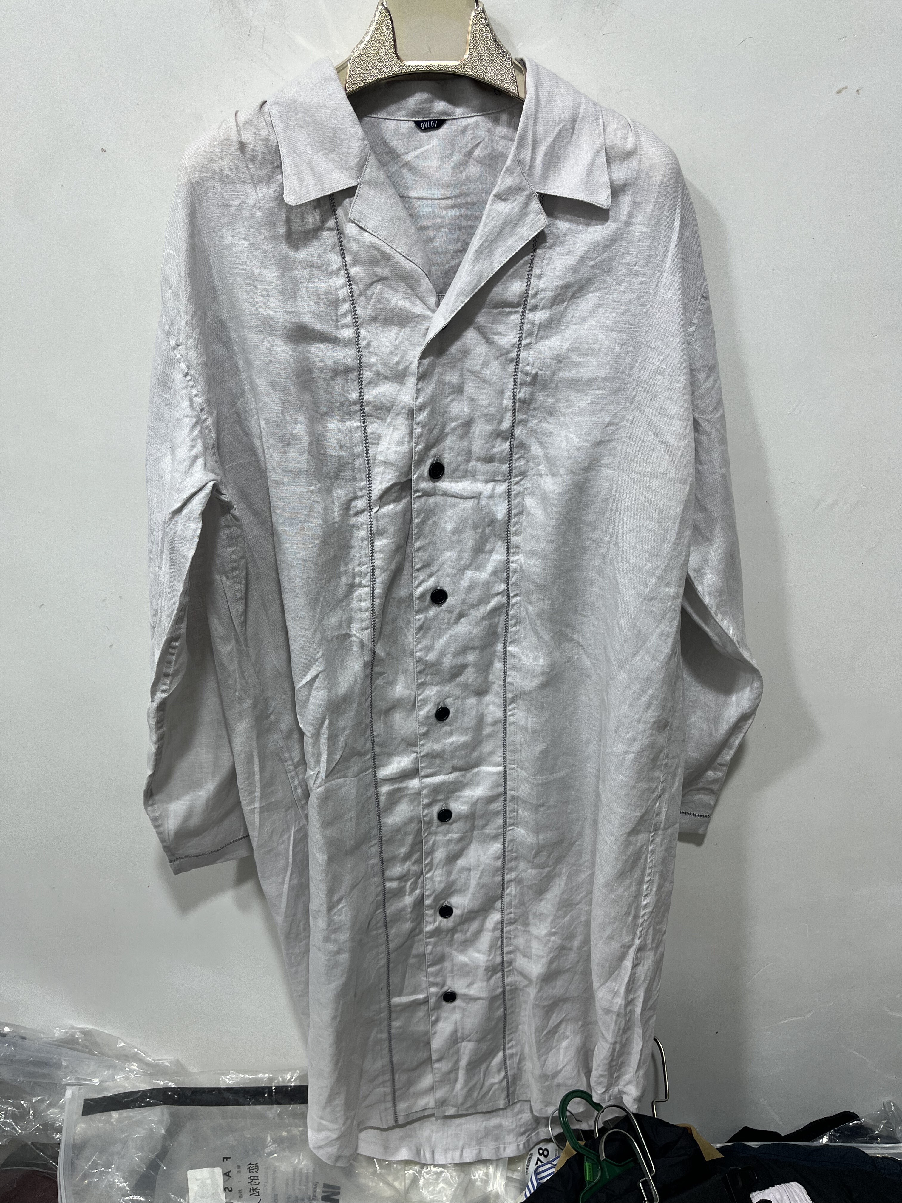 亏本清货春秋女装时尚百搭休闲长袖衬衫裙中长款麻料衬衣