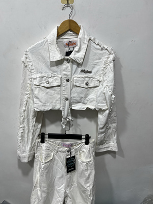 亏本清货2025春款女装牛仔套装短外套阔腿裤潮牌时尚休闲长裤子