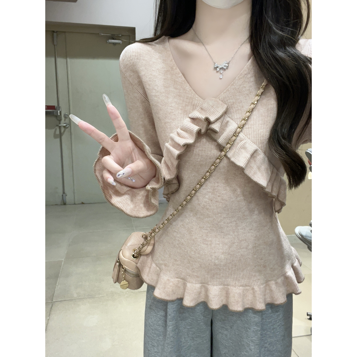 套头2025年冬季韩版修身型V领