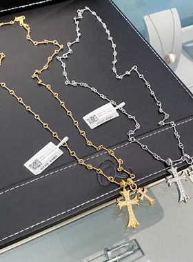 镶钻双十字架吊坠项链