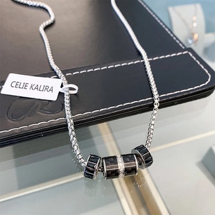 官方正品 KALRA黑色小蛮腰转运珠项链男女圆环锁骨链毛衣链 CELIE