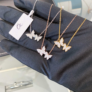 官方正品 KALRA双蝴蝶项链高级女生小众微镶钻日韩锁骨链 CELIE