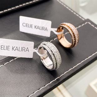 KALIRA轻奢镶钻时来运转可转动满钻男女戒指情侣指环对戒 CELIE