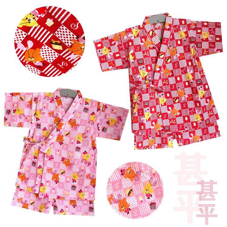 可爱熊日本甚平浴衣儿童和服套装宝宝家居服女孩睡衣纯棉汗蒸服