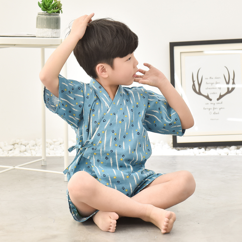断码清款！纯棉日本原单儿童和服套装宝宝汗蒸甚平浴衣男孩家居服