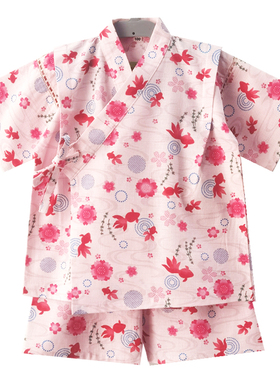 亲子樱花家居服短袖套装六一表演温泉夏睡衣纯棉日本甚平和服浴衣