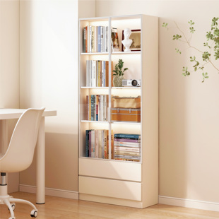 现代简约书柜带玻璃门书架书厨柜客厅展示柜靠墙一体书柜储物柜