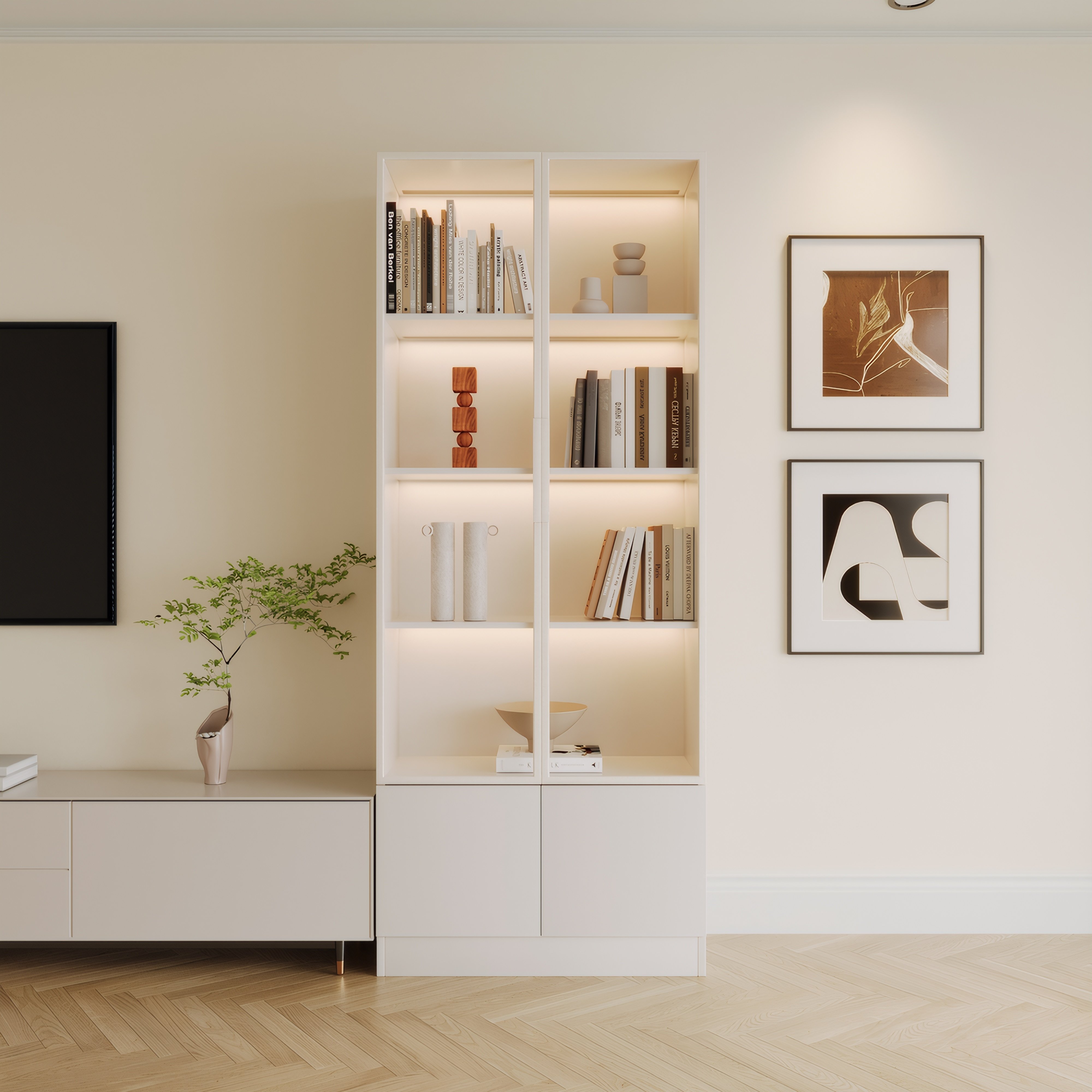 定制带玻璃门书柜一体防尘现代简约书柜客厅储物书柜靠墙展示柜,住宅家具,单个书柜,淘宝优惠券,粉丝福利购,淘宝优惠卷