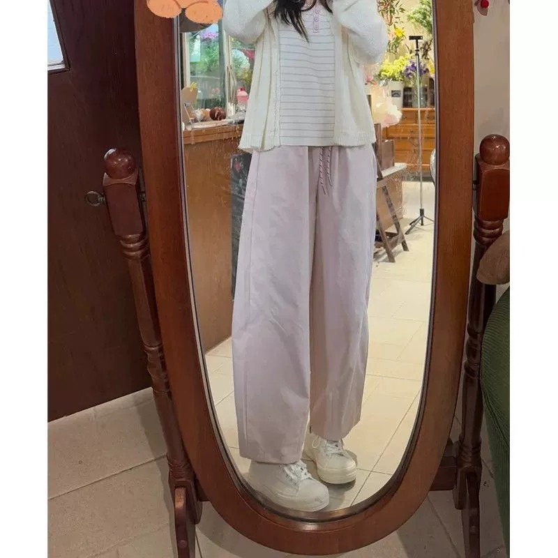 粉色阔腿气球裤女夏季裤子宽松bf慵懒风高腰小个子九分休闲灯笼裤