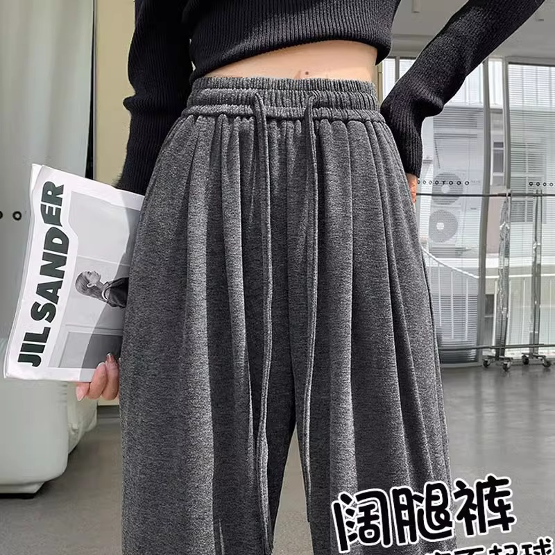 阔腿裤女秋冬2024新款运动裤小个子高腰窄版休闲裤垂感直筒卫裤