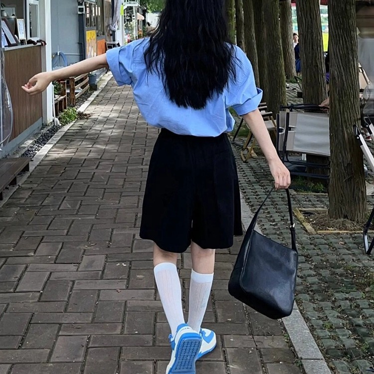 工装短裤女款夏季2025新款高腰复古中裤薄款五分直筒阔腿休闲裤子
