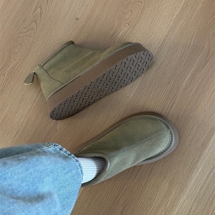 日本复古磨砂皮短靴2025新款秋冬小众增高短筒马丁靴防滑厚底棉鞋