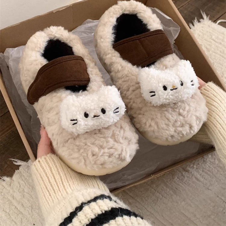 山吉毛毛拖魔术贴全包豆豆鞋单鞋