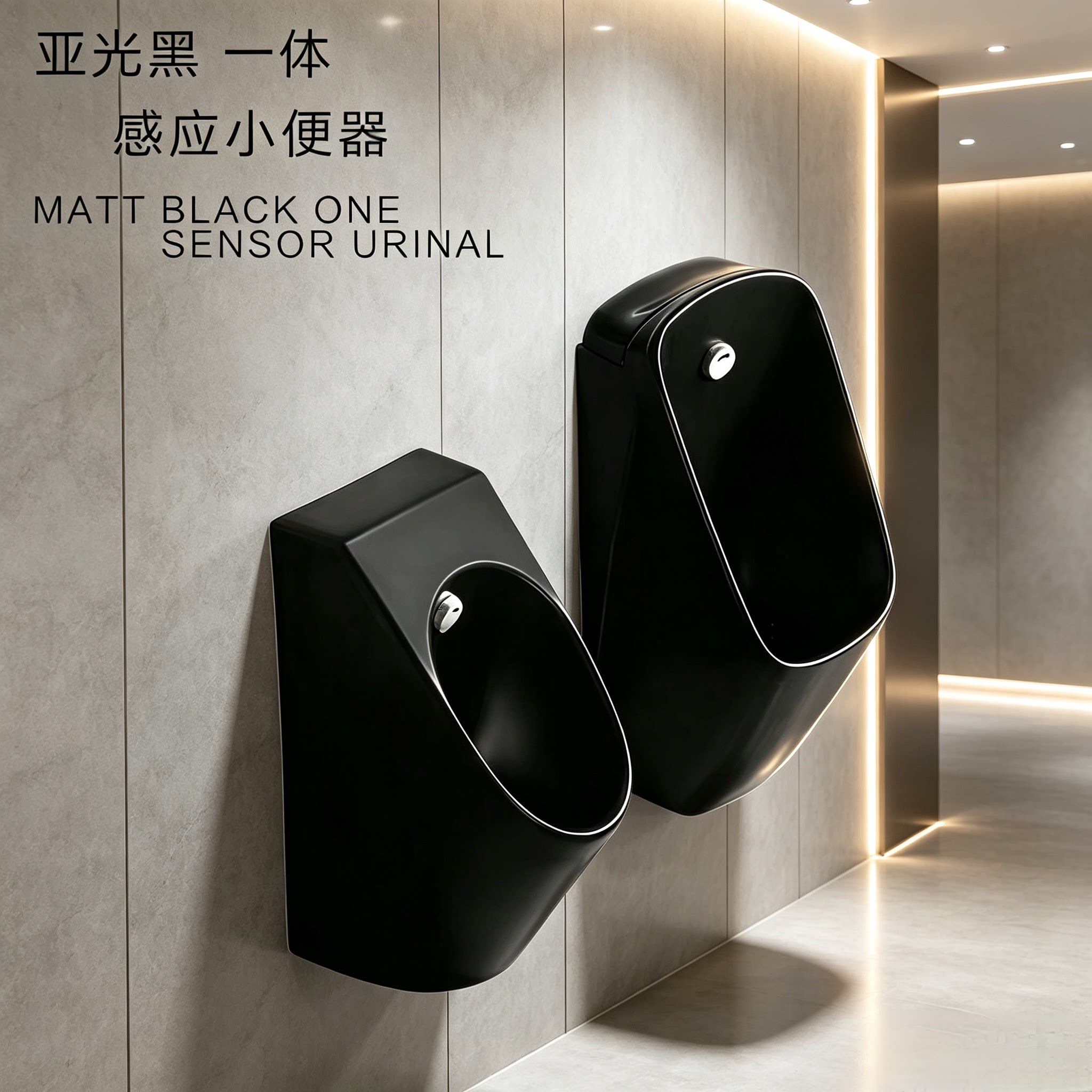 一体式黑色小便斗自动感应器挂墙一体感应式小便斗
