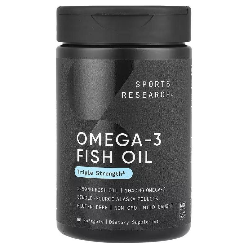 美国Sports Research Omega-3 鱼油Triple Strength90 粒软凝胶