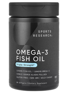 美国Sports Research Omega-3 鱼油Triple Strength90 粒软凝胶