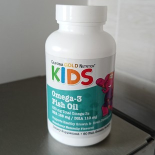 美国California Gold Nutrition儿童Omega-3鱼油天然草莓味60粒装